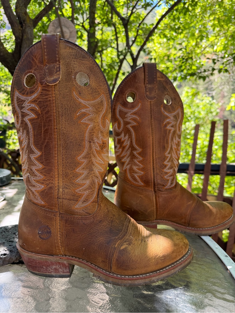 Double H Distressed Brown Leather Western Cowgirl Boots 9.5M Rodeo Ranch USA